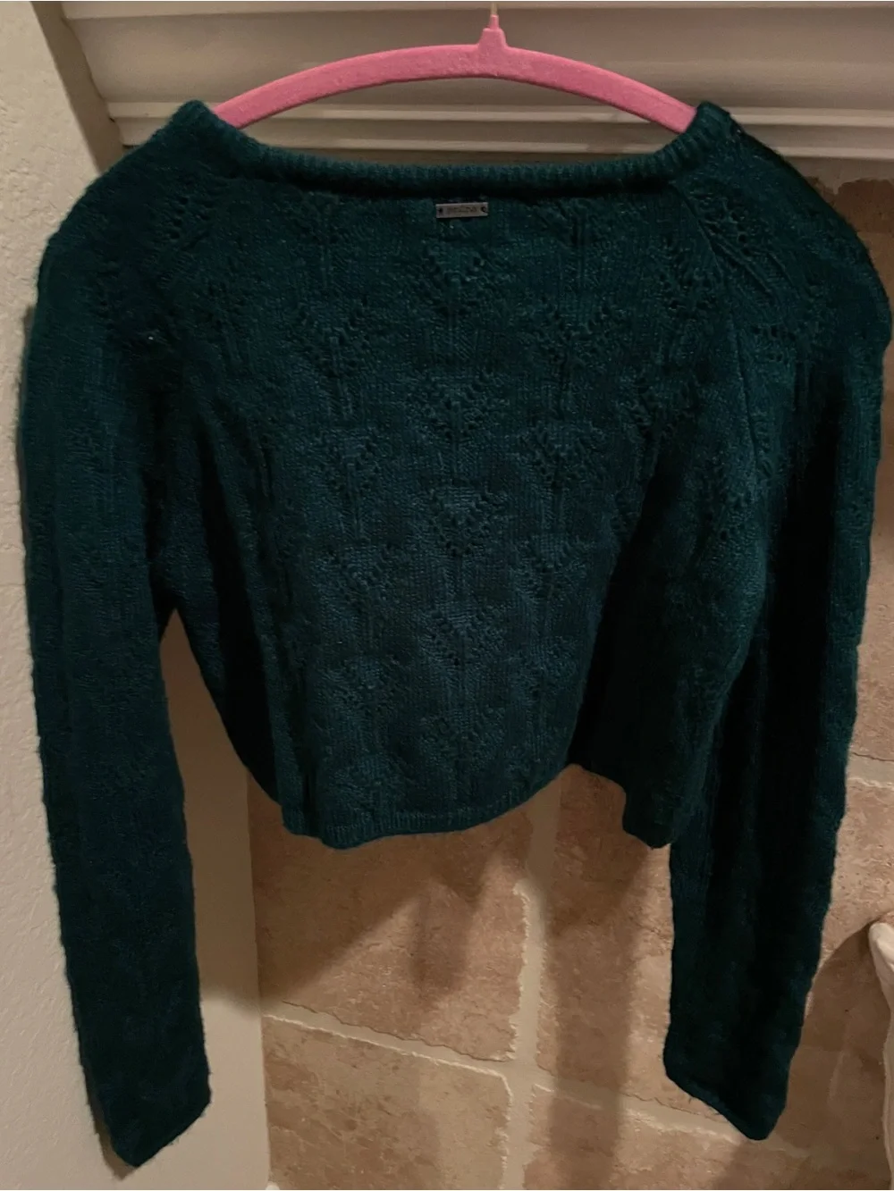 Prana Turquoise Green Cableknit Crop Sweater Outdoorsy Campcore Hiking S